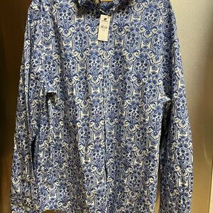 Express Blue and White Floral Men's Shirt